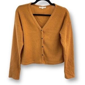 Caution to the Wind Cropped Waffle Weave Shirt Size M
